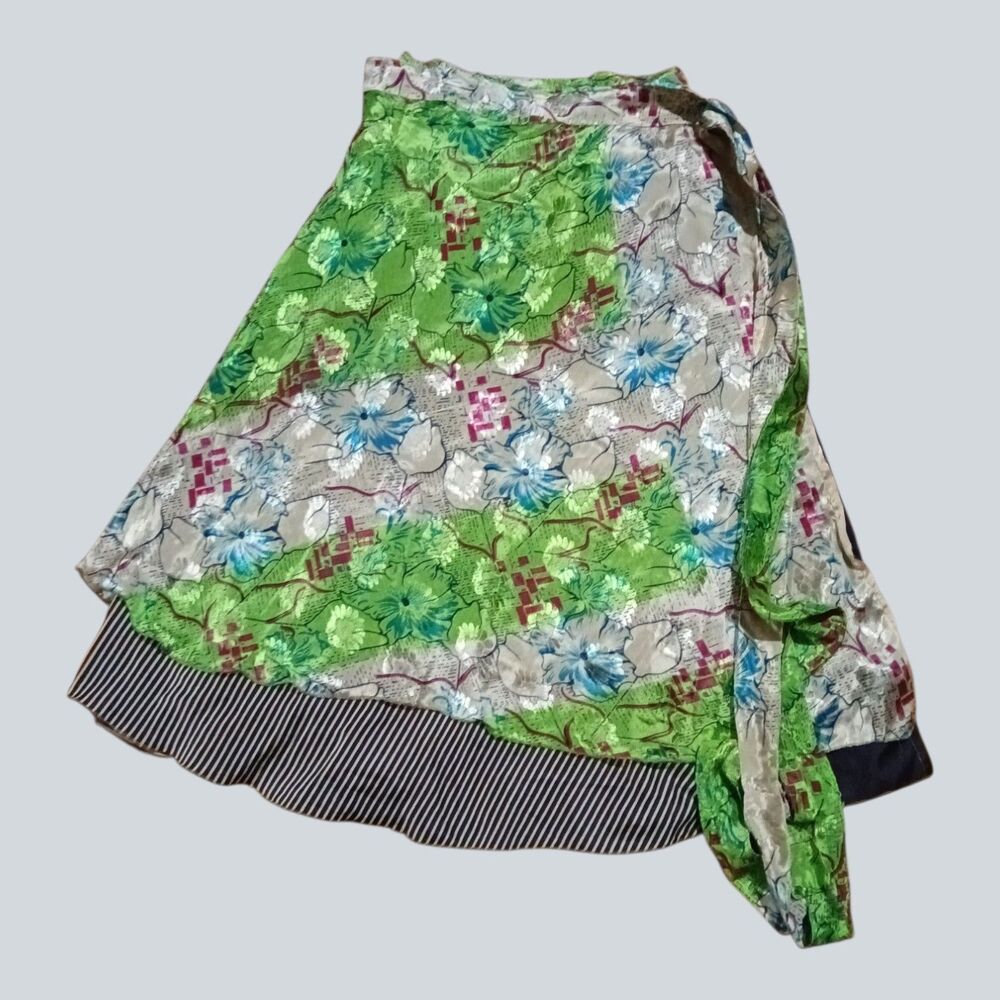 Darn Good Yarn Recycled Sari Silk Wrap Skirt Womens 8-20 Adjustable Boho Tea